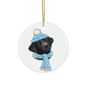Lab In Teal Winter Gear Ceramic Disc Ornament          Item #7118205