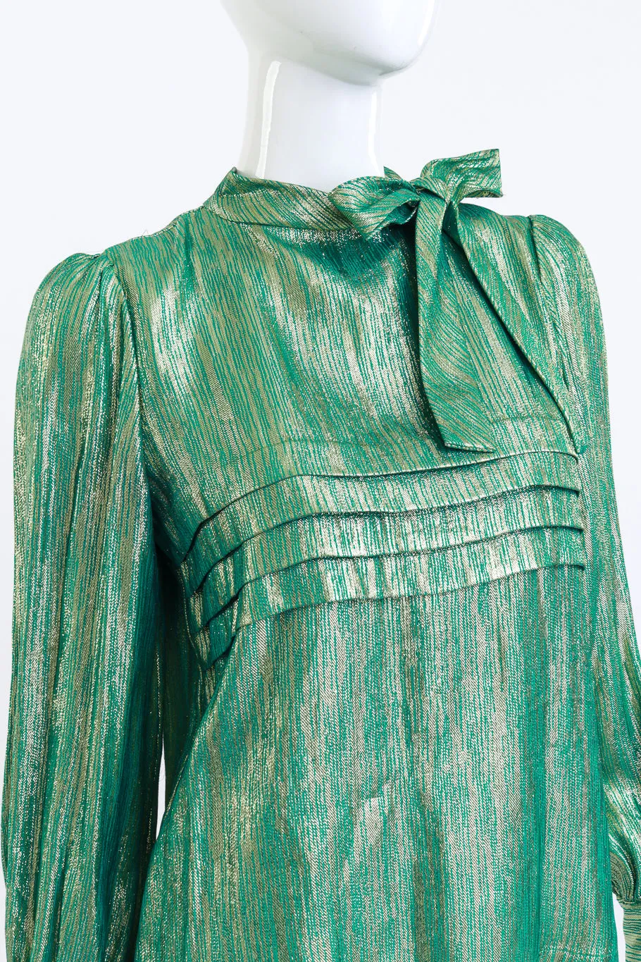 Lamé Pussybow Ruffle Blouse