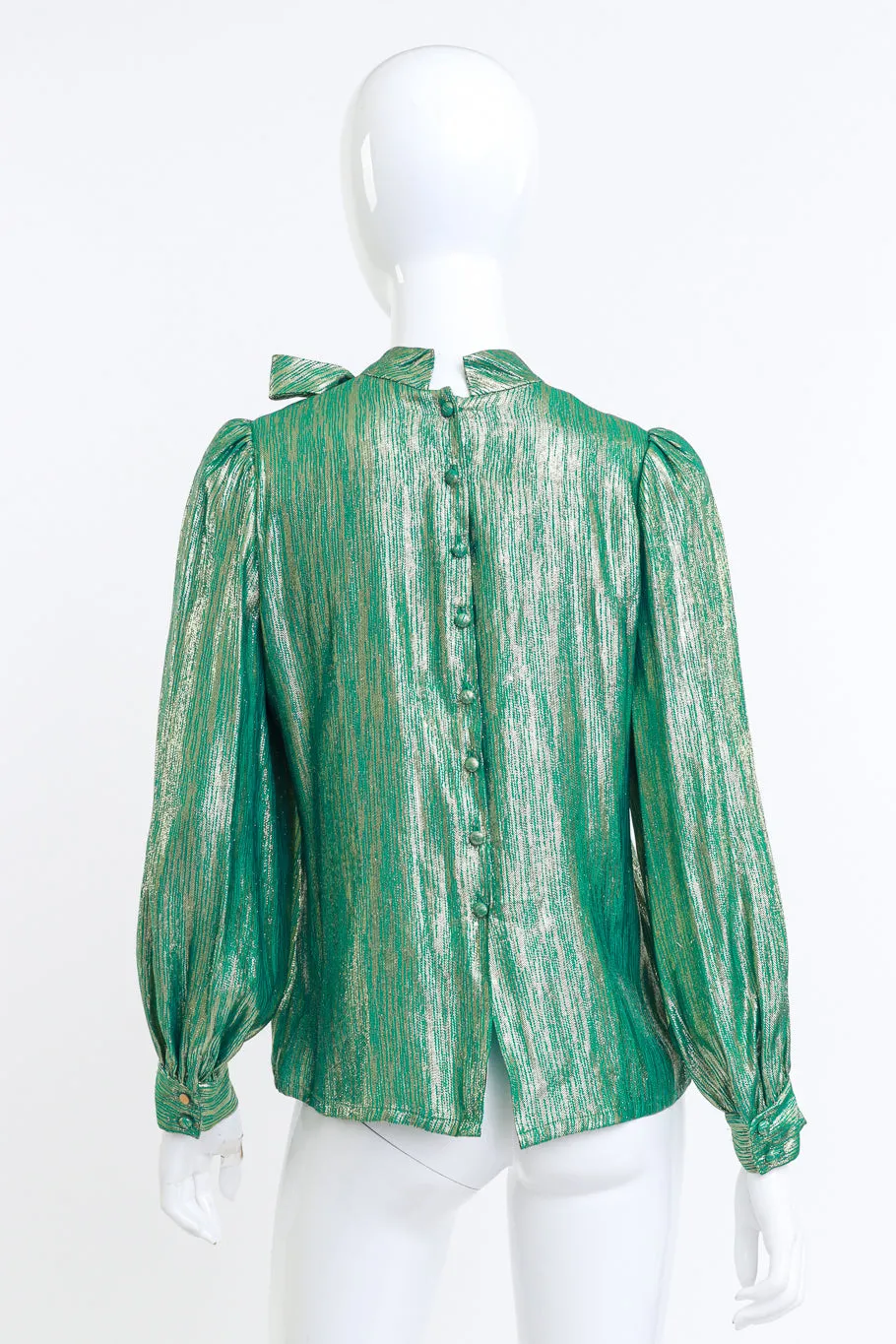 Lamé Pussybow Ruffle Blouse