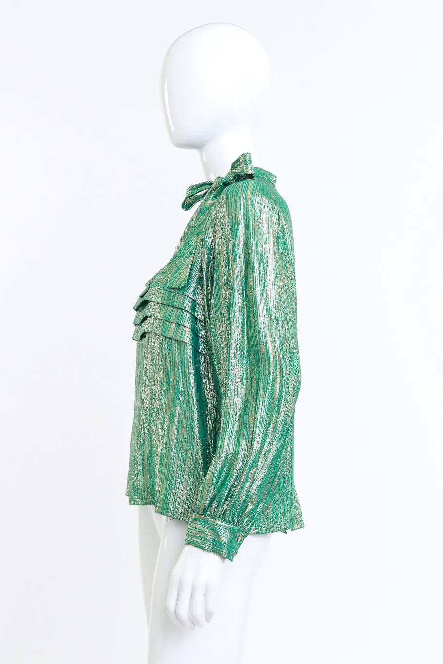 Lamé Pussybow Ruffle Blouse
