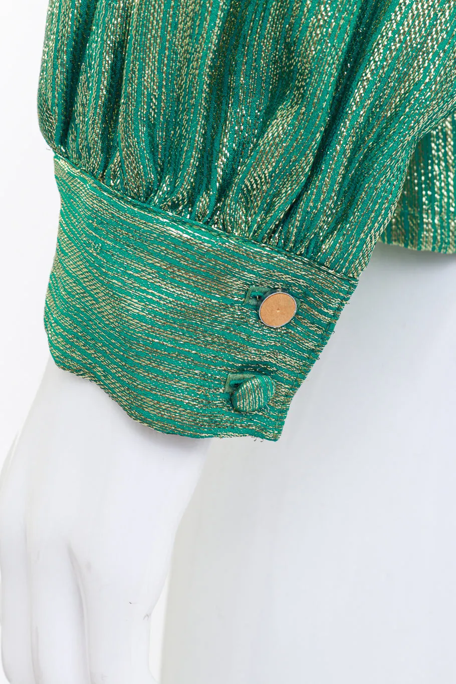 Lamé Pussybow Ruffle Blouse