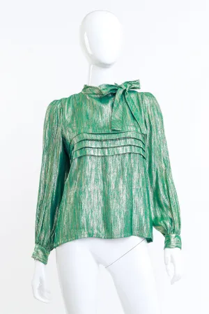 Lamé Pussybow Ruffle Blouse
