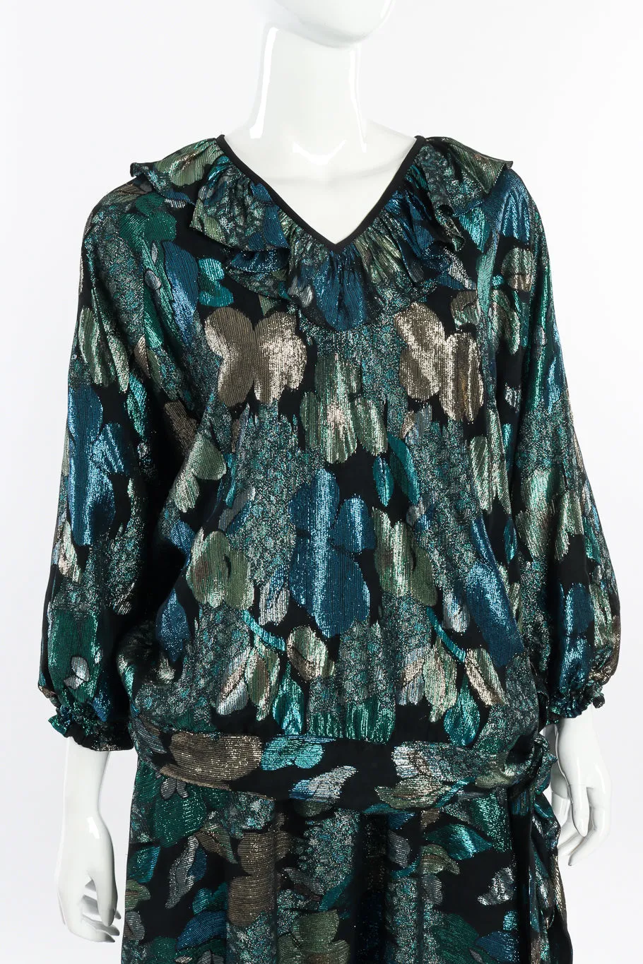 Lamé Ruffle Blouse & Skirt Set