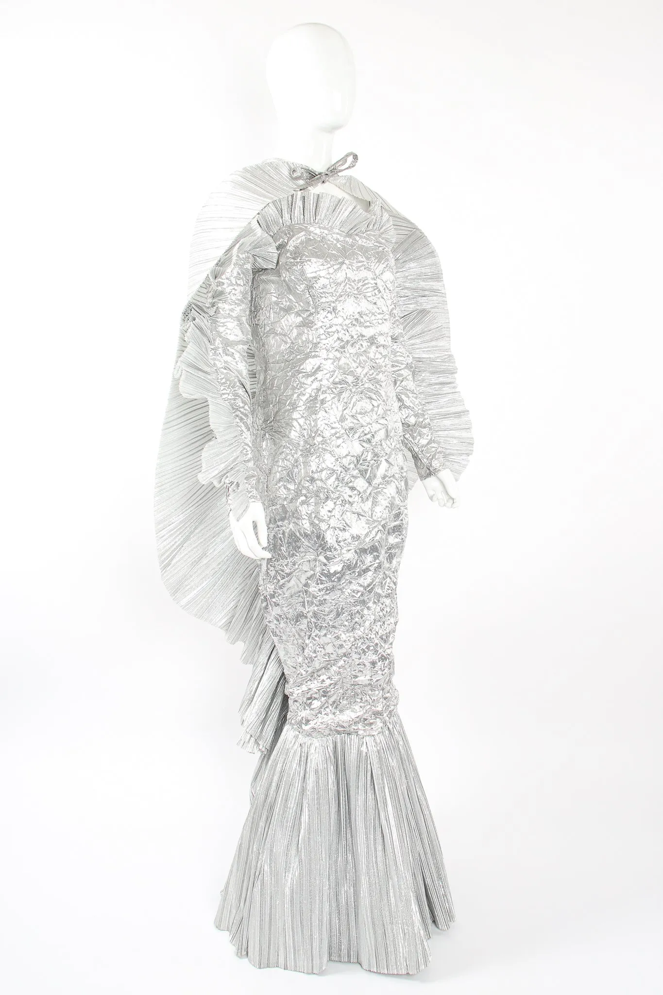 Lamé Strapless Sleeved Ruffle Gown