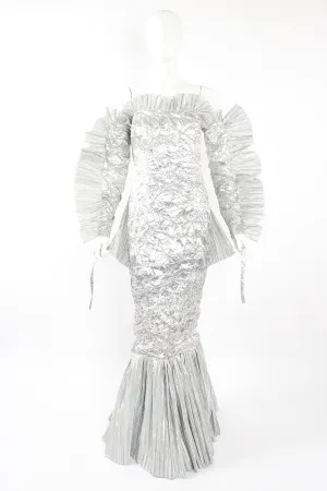 Lamé Strapless Sleeved Ruffle Gown