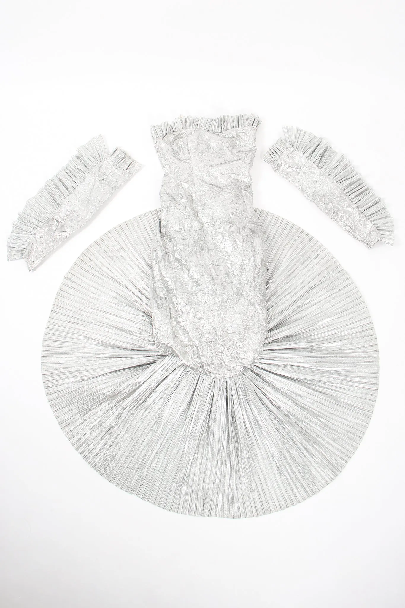 Lamé Strapless Sleeved Ruffle Gown