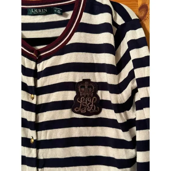 Lauren Ralph Lauren 2X monogram cardican gold buttons 100% Cotton