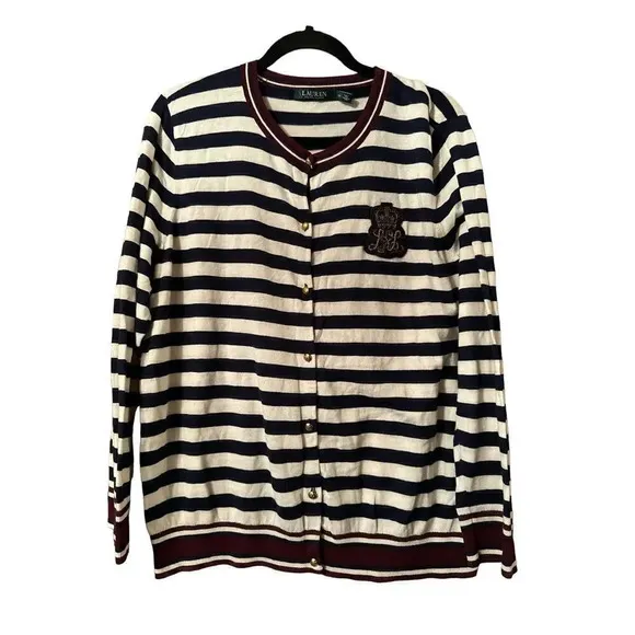 Lauren Ralph Lauren 2X monogram cardican gold buttons 100% Cotton