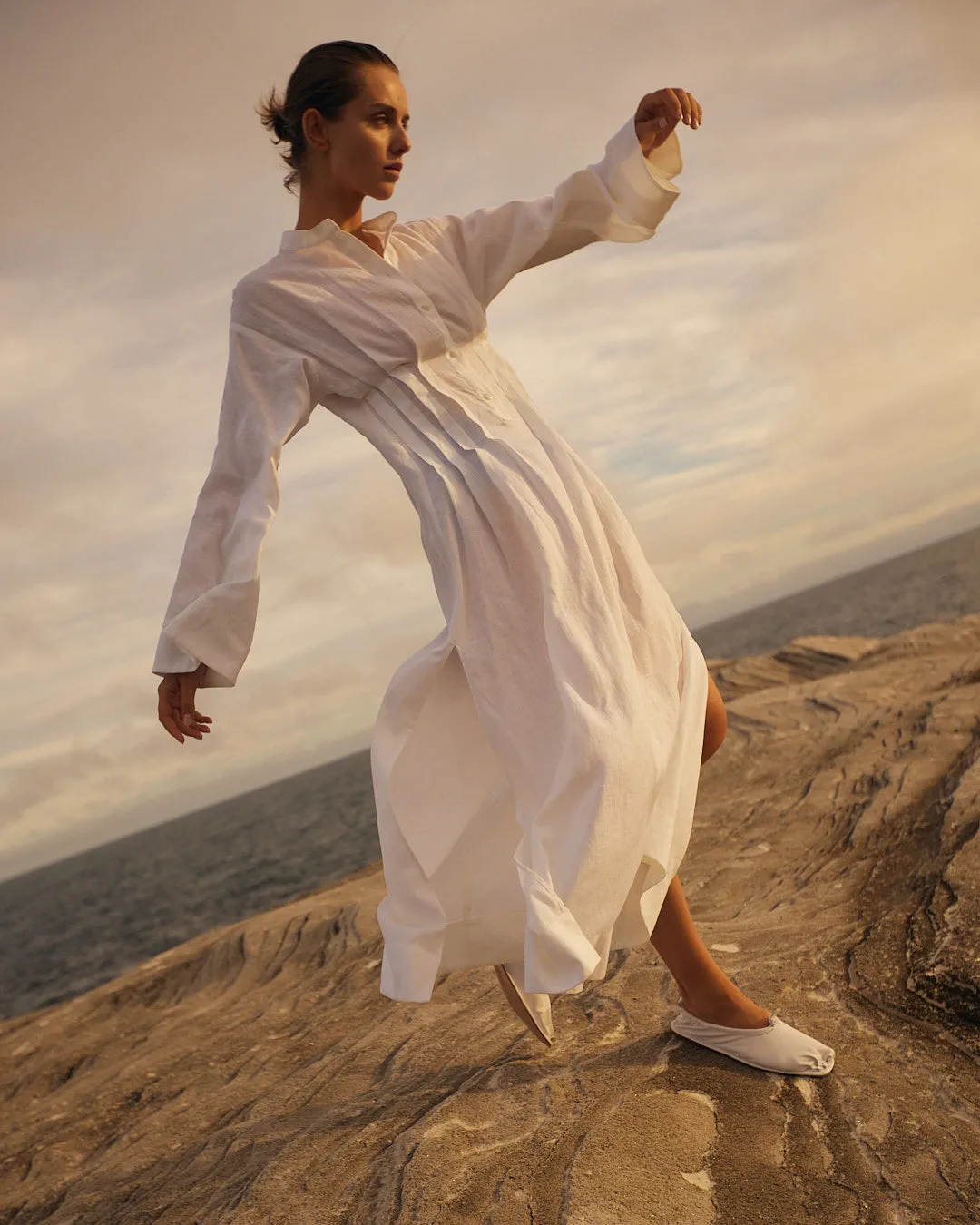 Leiden Pleated Caftan Dress - White