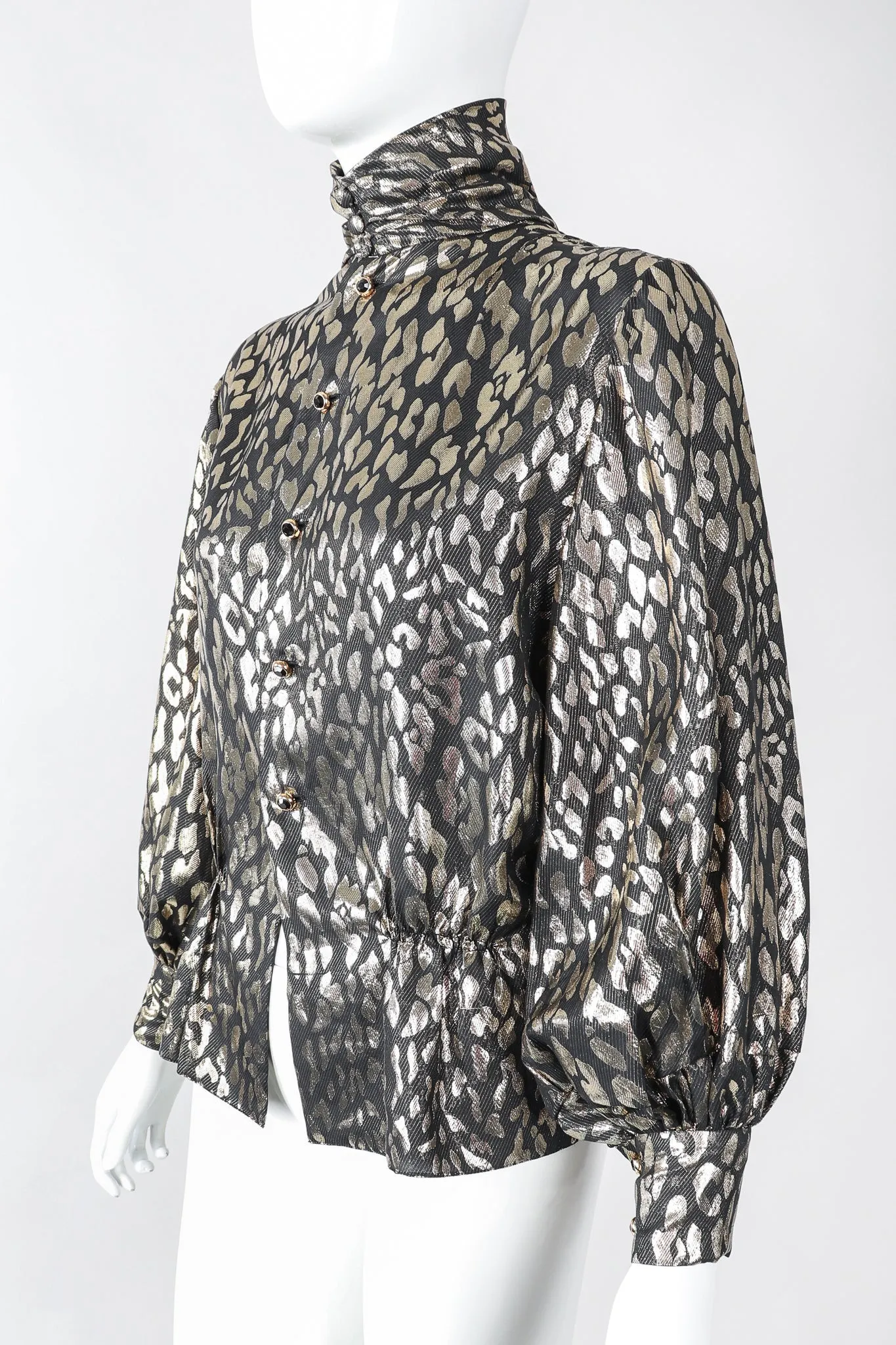 Leopard Lamé Balloon Sleeve Blouse