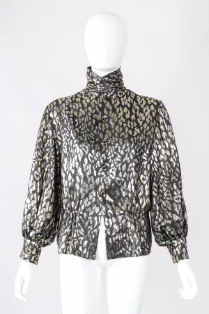 Leopard Lamé Balloon Sleeve Blouse
