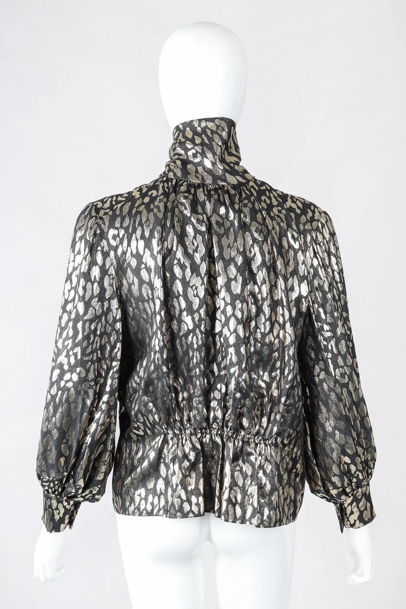 Leopard Lamé Balloon Sleeve Blouse