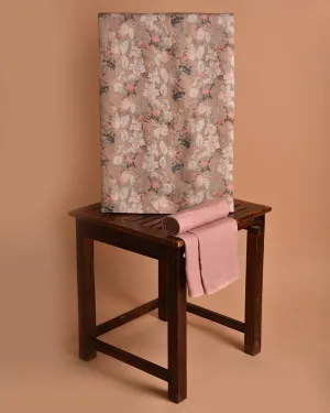 Light Peach Pure Linen Printed Unstitched Co-ord Set Fabric With Linen Bottom Fabric