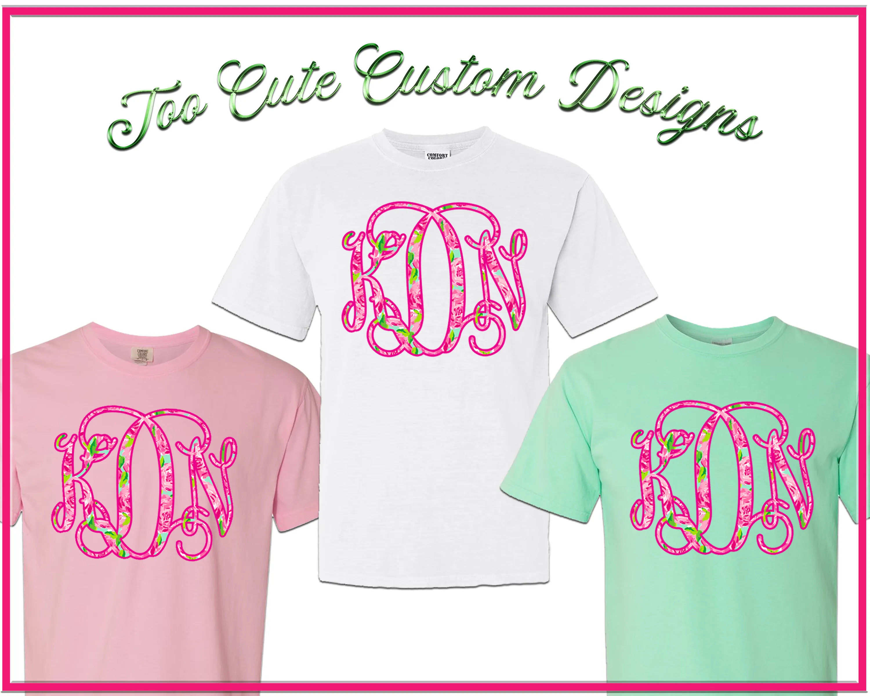 Lilly Inspired Preppy Rose Print BIG Monogram Tee