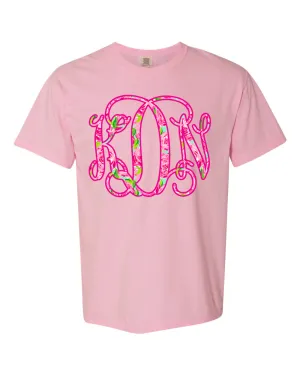 Lilly Inspired Preppy Rose Print BIG Monogram Tee