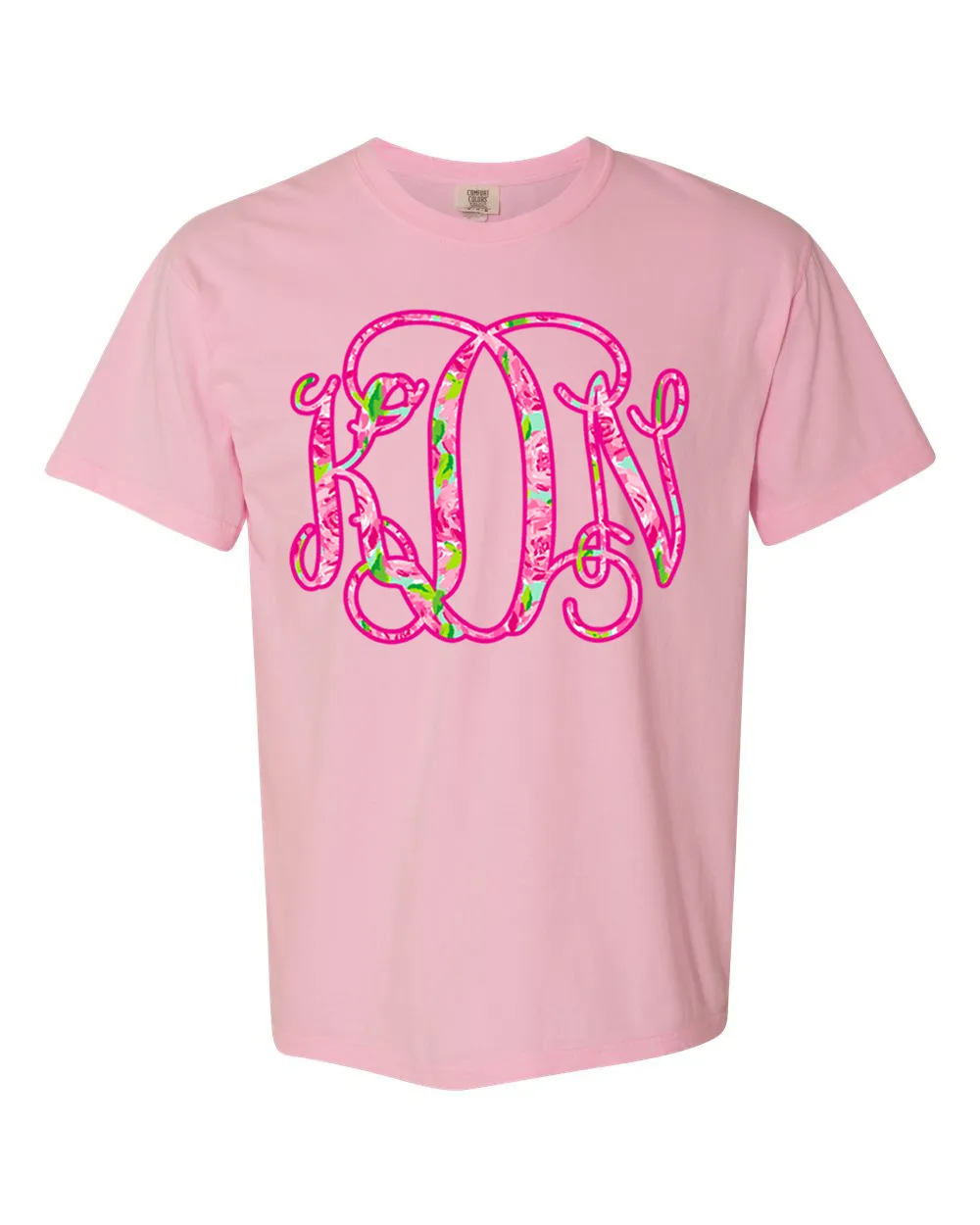 Lilly Inspired Preppy Rose Print BIG Monogram Tee