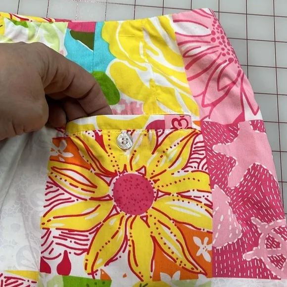 LILLY PULITZER Vintage White Label Floral/Fruit Patchwork Preppy Cotton Skirt 10