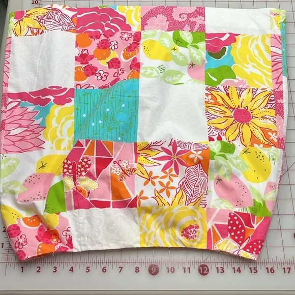 LILLY PULITZER Vintage White Label Floral/Fruit Patchwork Preppy Cotton Skirt 10