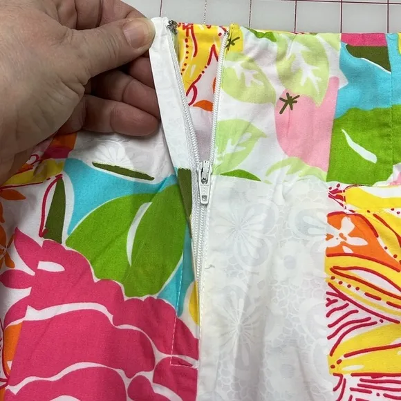 LILLY PULITZER Vintage White Label Floral/Fruit Patchwork Preppy Cotton Skirt 10