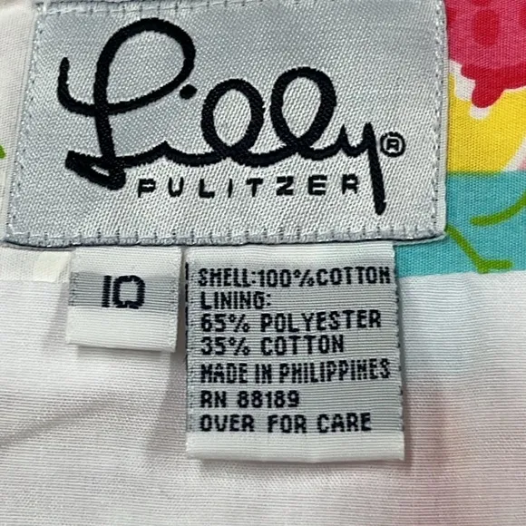 LILLY PULITZER Vintage White Label Floral/Fruit Patchwork Preppy Cotton Skirt 10