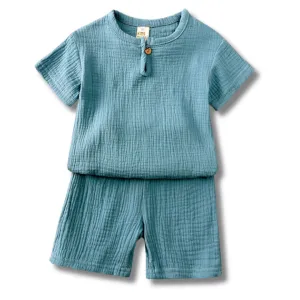 Linen Short Set - Blue
