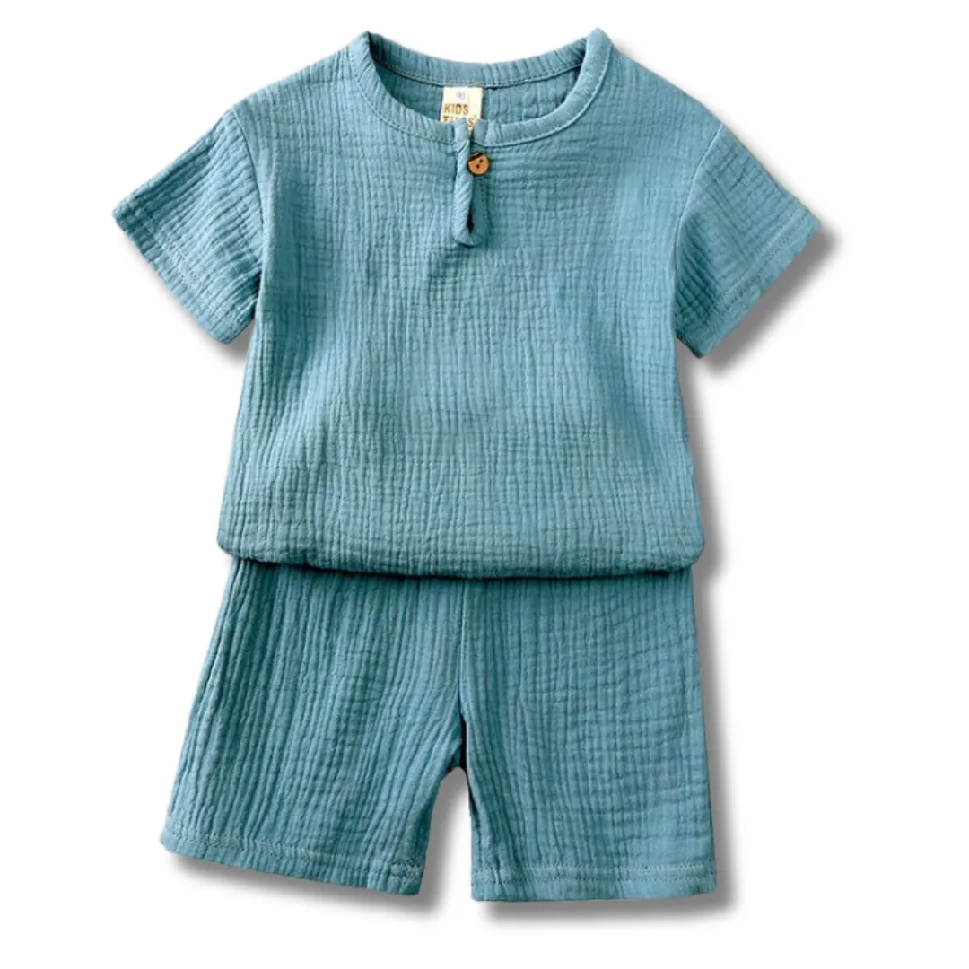 Linen Short Set - Blue