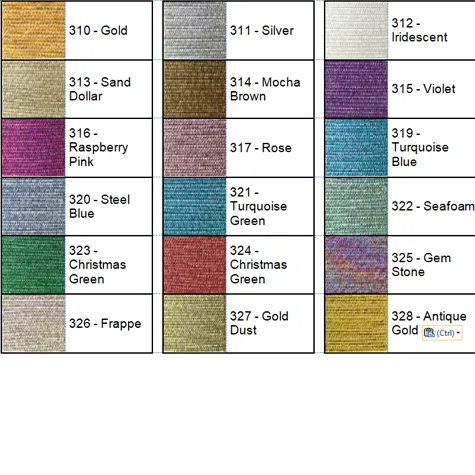Lizbeth Thread by Color 310 to 328