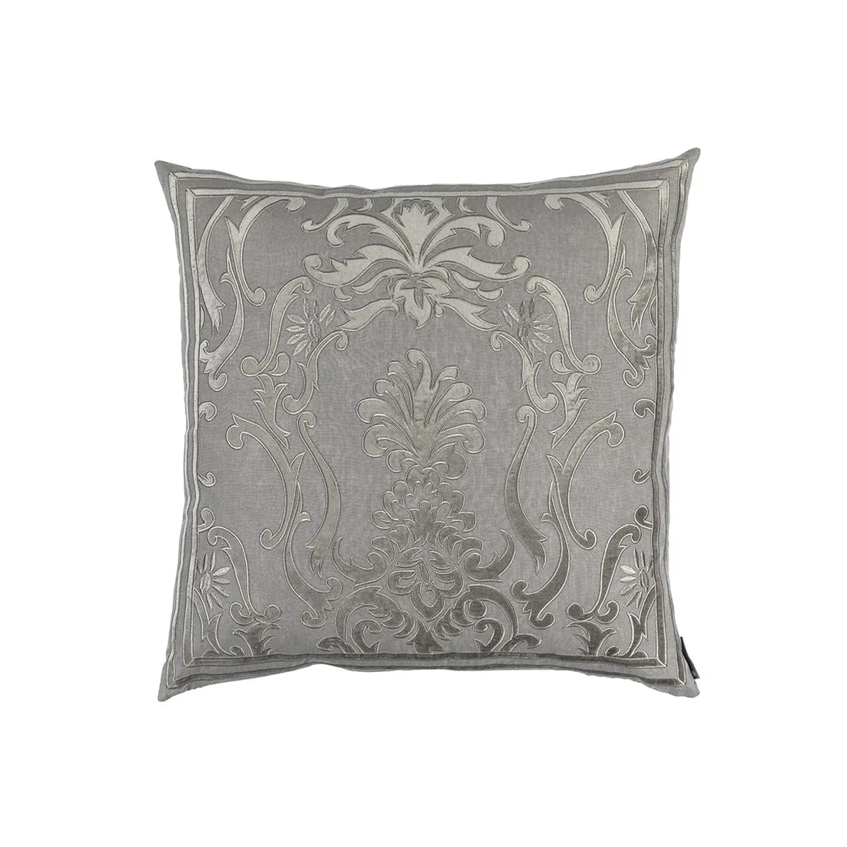 Louie Square Pillow Lt Grey Linen / Lt Grey Matte Velvet Applique 24X24 (Insert Included)