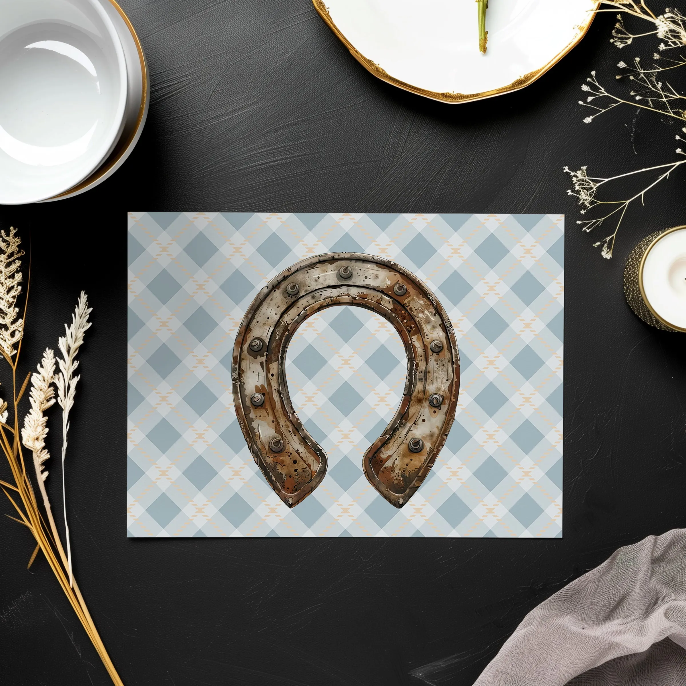 Lucky Horseshoe well wishes blank greeting card | Horse   Whiskey Collection