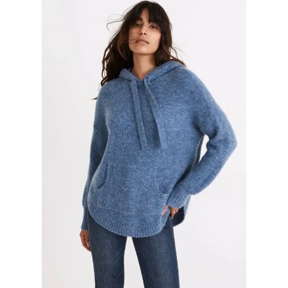 MADEWELL Wilmington Sweater Hoodie NWT NEW Heather Denim Blue Alpaca Wool sz M