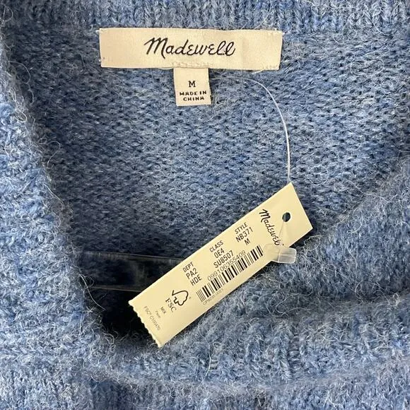 MADEWELL Wilmington Sweater Hoodie NWT NEW Heather Denim Blue Alpaca Wool sz M