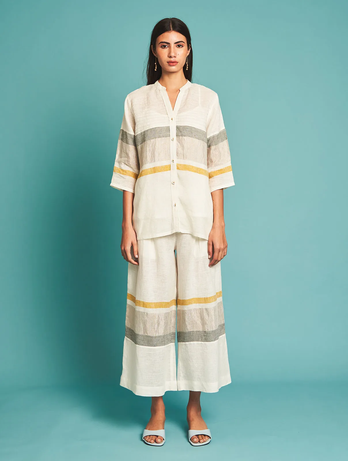 Manan   I   Enzo Linen Shirt - Ivory   Border Collection