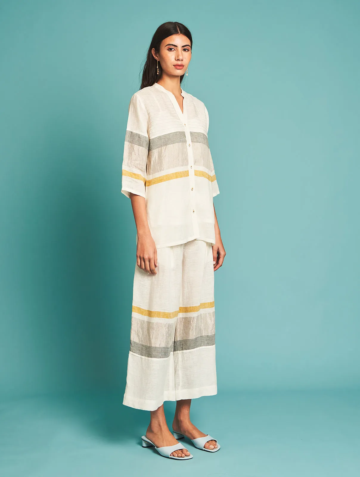 Manan   I   Enzo Linen Shirt - Ivory   Border Collection