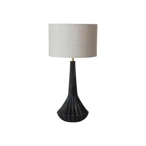 Mango Wood Pleated Table Lamp w/ Linen Shade & Inline Switch