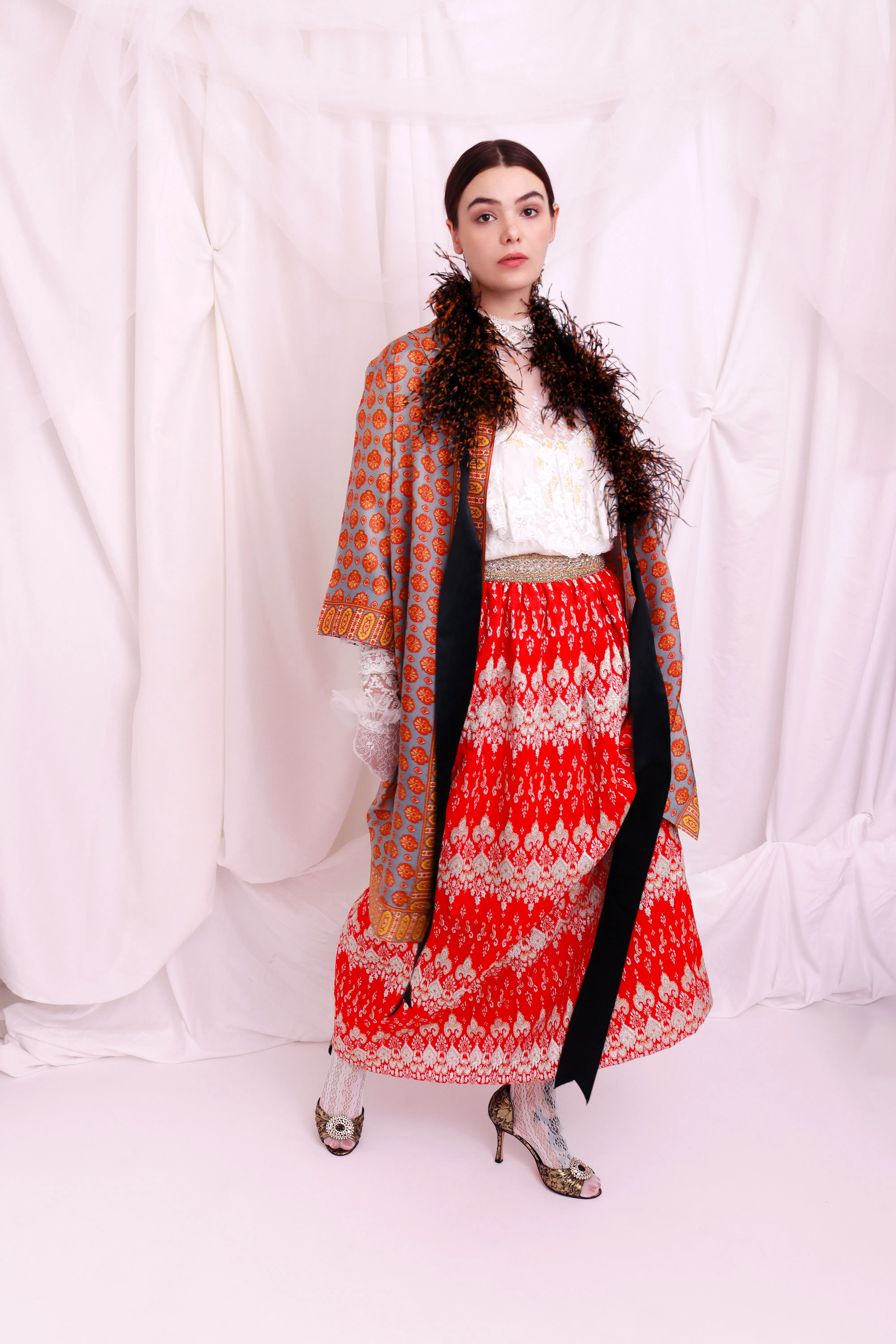 Metallic Brocade Maxi Skirt