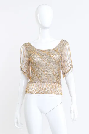 Metallic Crochet Knit Chain Drape Top