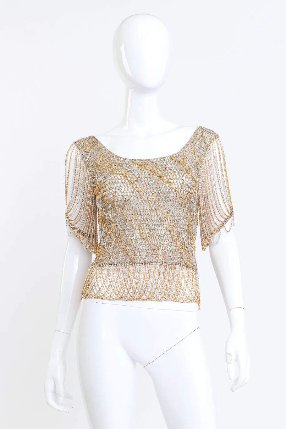 Metallic Crochet Knit Chain Drape Top