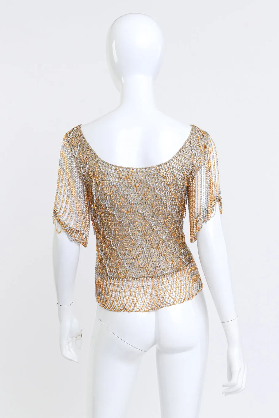 Metallic Crochet Knit Chain Drape Top