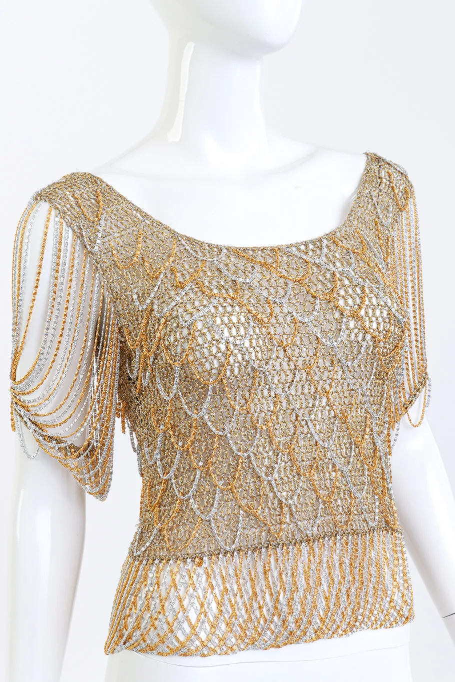 Metallic Crochet Knit Chain Drape Top