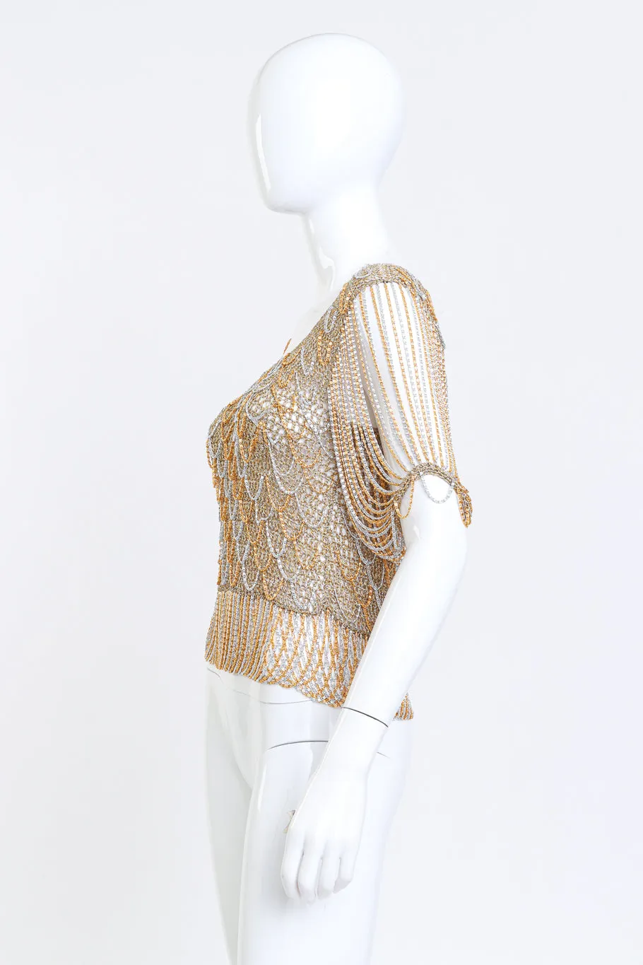 Metallic Crochet Knit Chain Drape Top