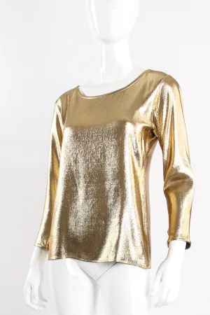 Metallic Lamé Jewel Neck Blouse