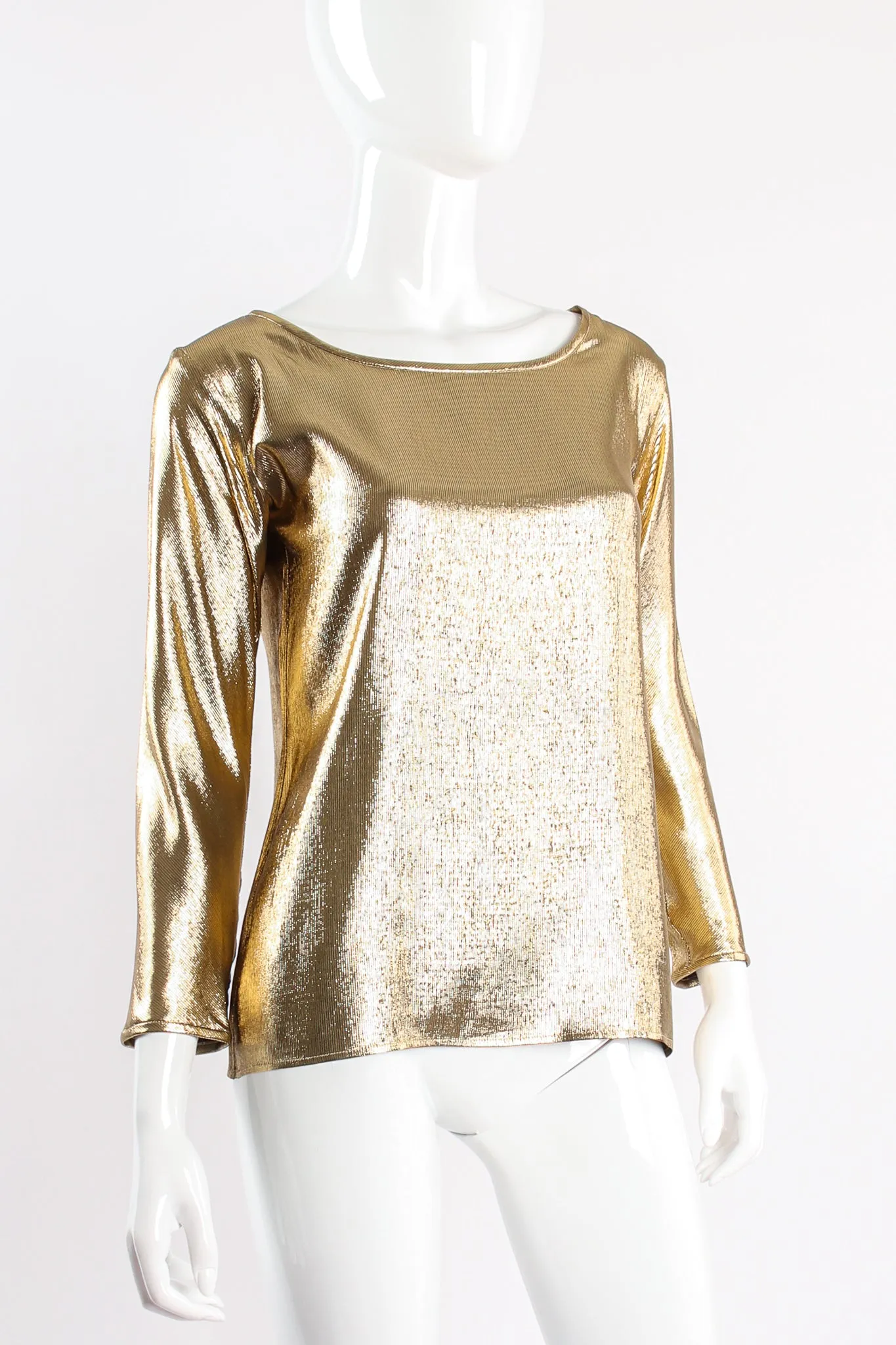 Metallic Lamé Jewel Neck Blouse