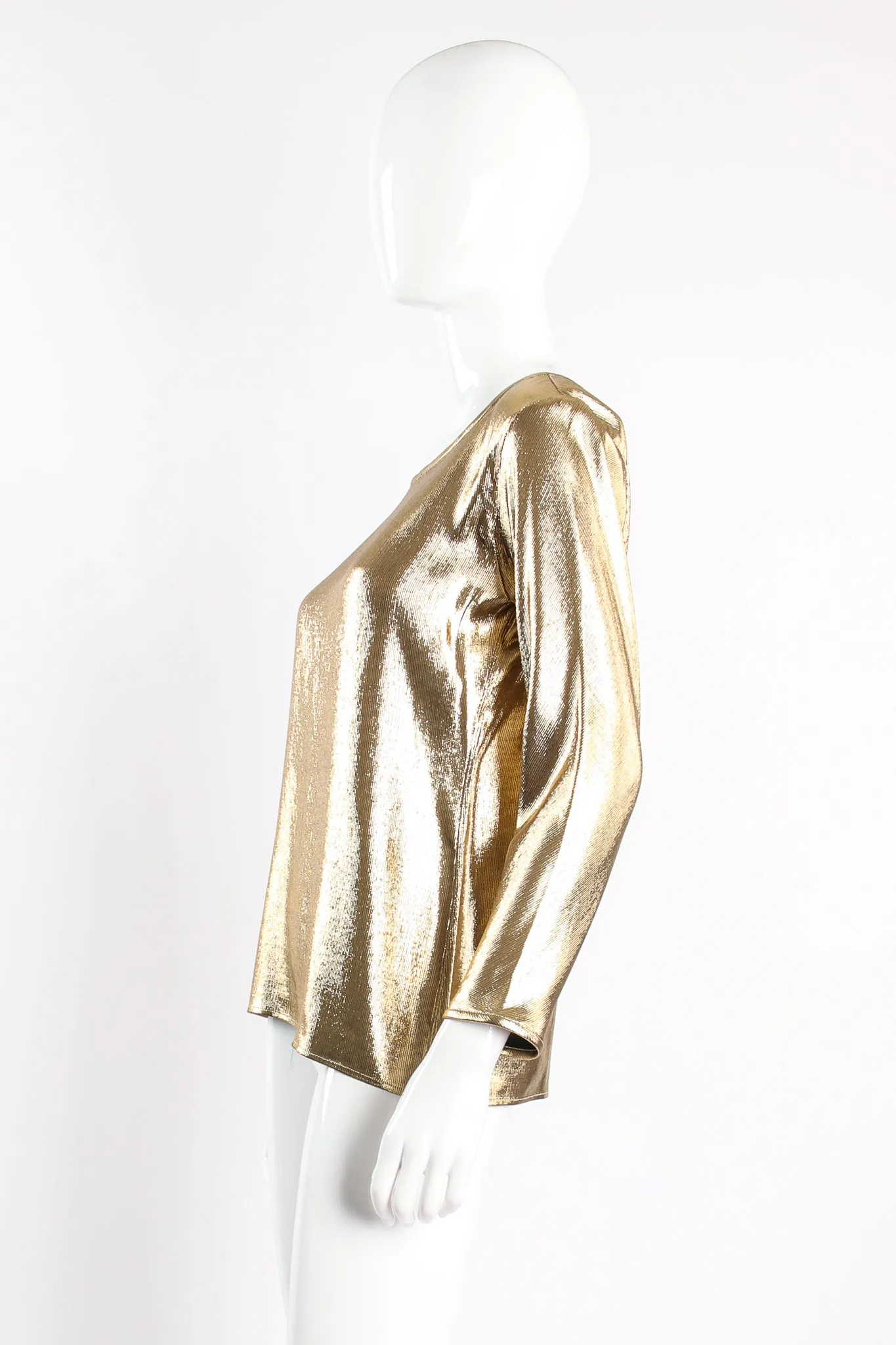 Metallic Lamé Jewel Neck Blouse