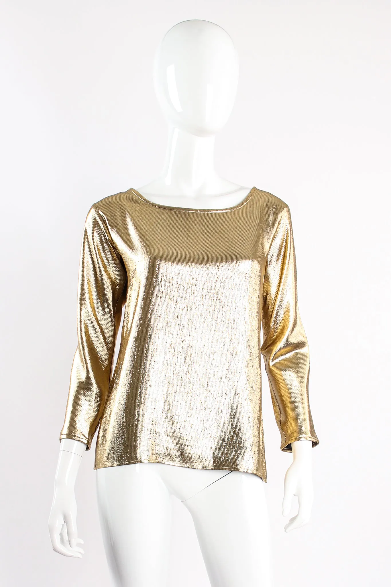Metallic Lamé Jewel Neck Blouse