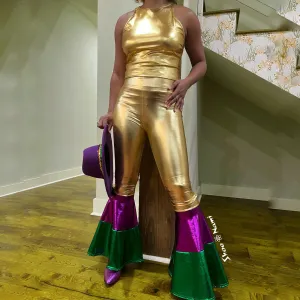 METALLIC MARDI GRAS BELL BOTTOM LEGGINGS