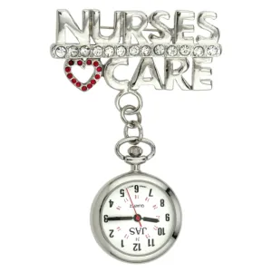 Metallic Pin-on Nurse Watch - Nurses Care - Silver Tone