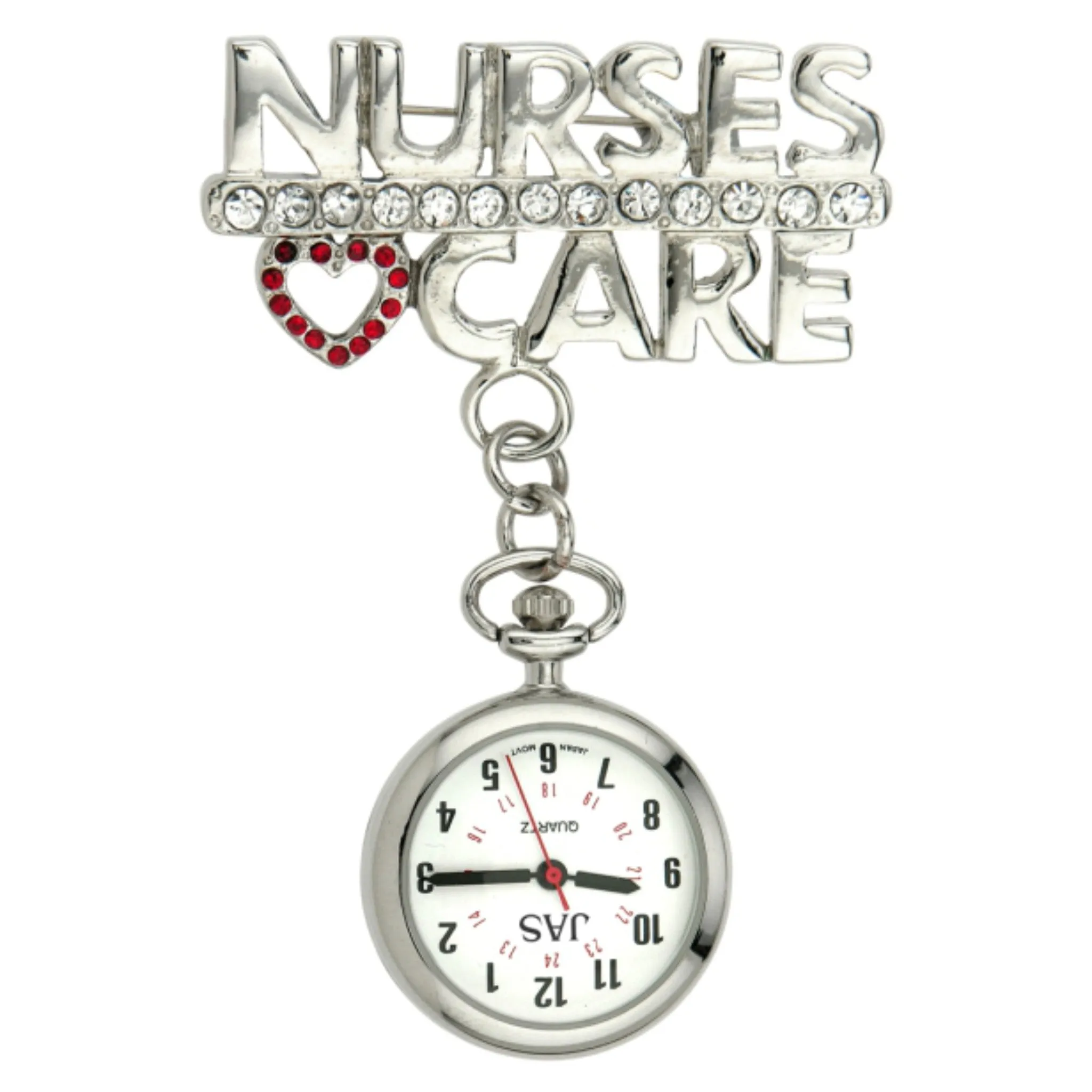 Metallic Pin-on Nurse Watch - Nurses Care - Silver Tone