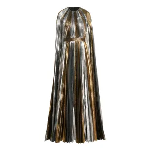 Metallic Plissé Cape Back Gown