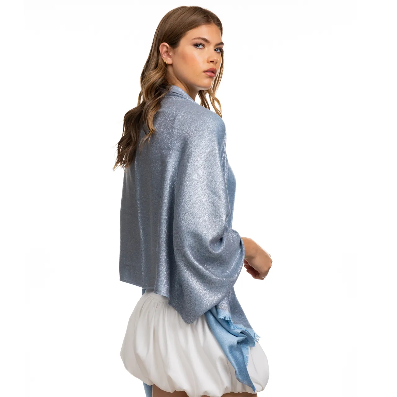 Metallic Shawl - Light Blue & Silver