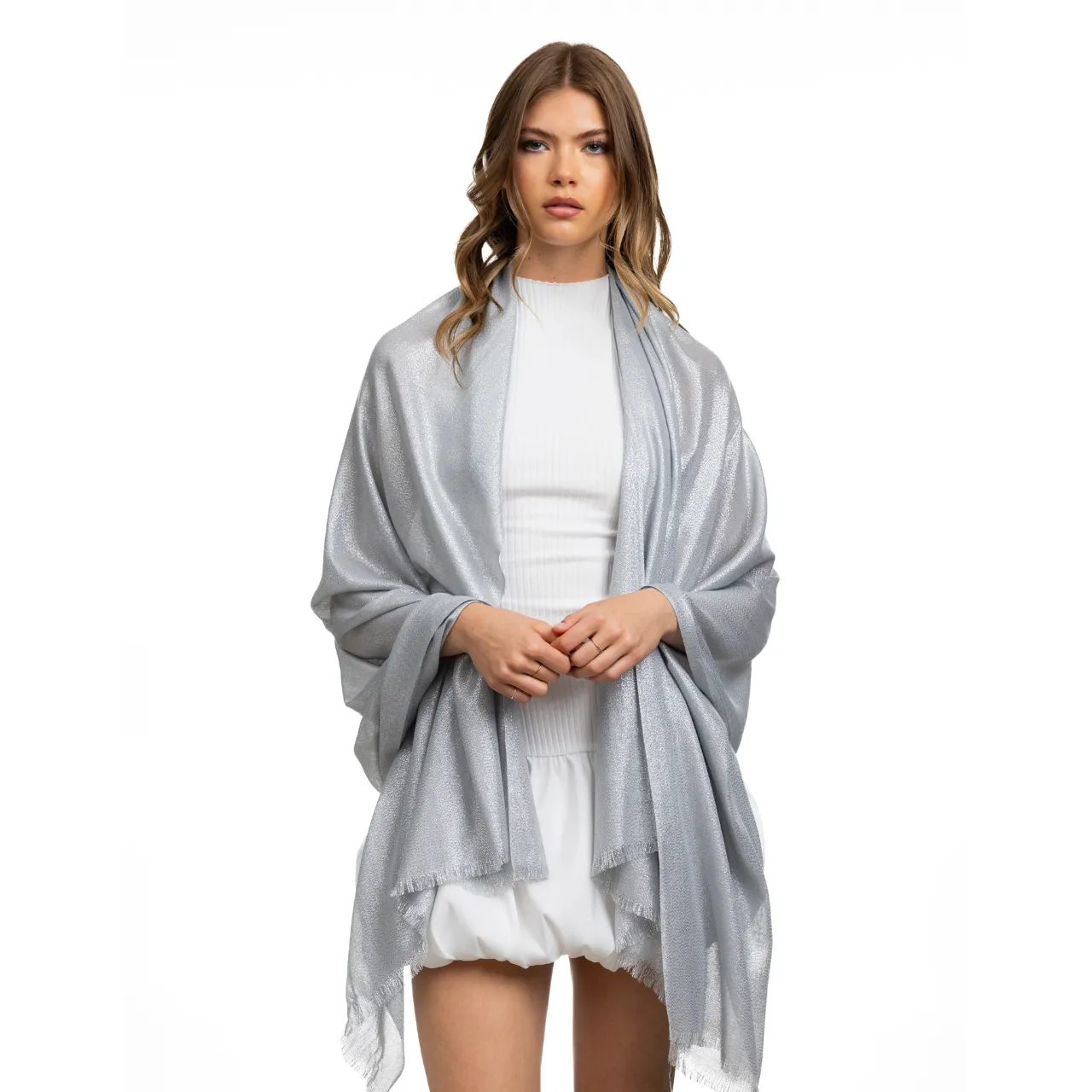 Metallic Shawl - Light Grey & Silver
